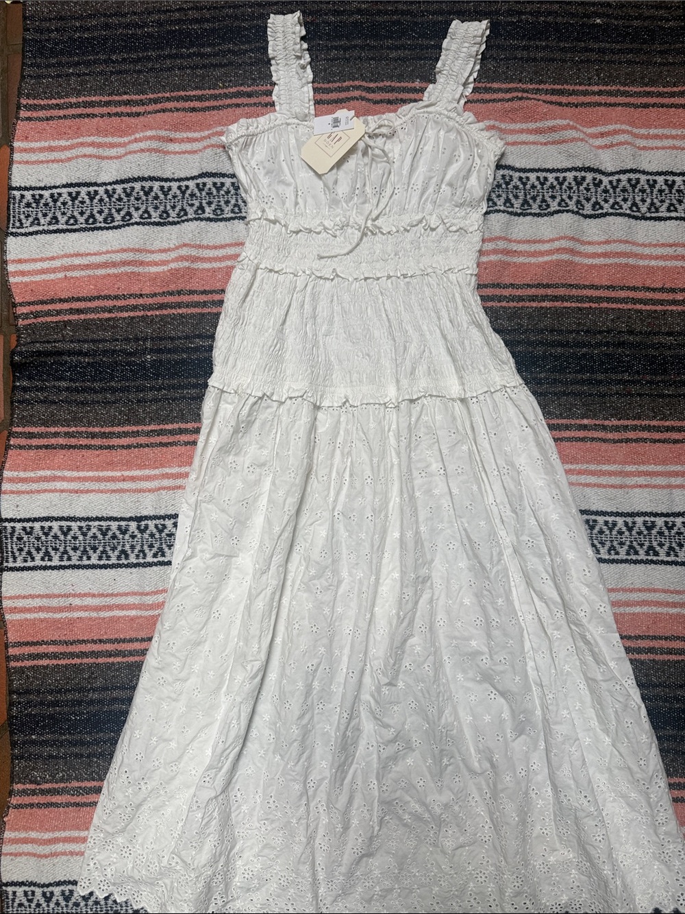 NWT Gap x Doen White Eyelet MIDI Dress with Ruffled Straps